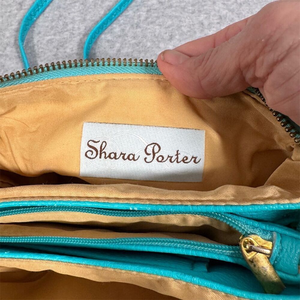 Shara Porter Small Aqua Crossbody Bag with Black Cat Print Adjustable Strap - Picture 7 of 16